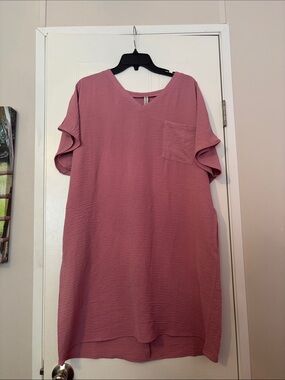 Zenana Outfitters Mauve V-Neck Midi Dress with Chest Pocket